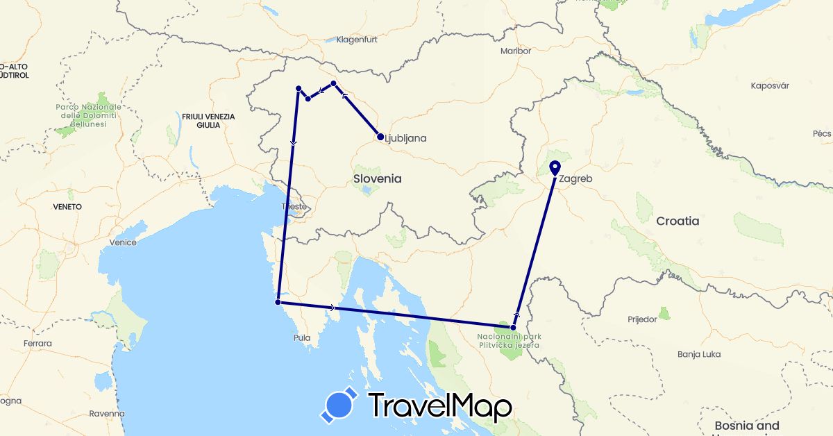 TravelMap itinerary: driving in Croatia, Slovenia (Europe)
